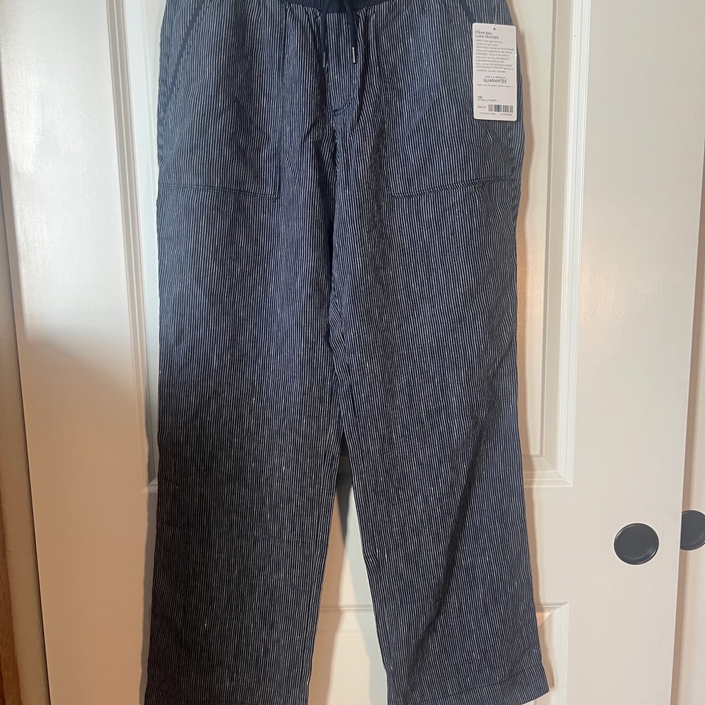 Athleta Navy Striped Bali Linen Trousers